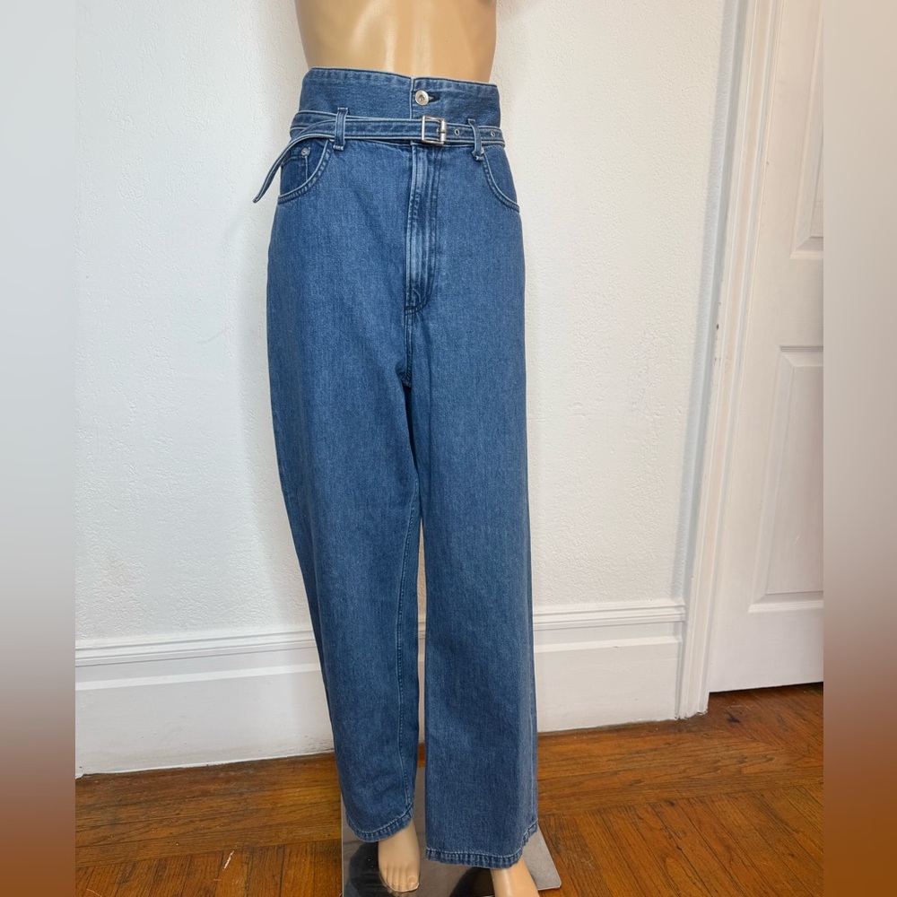 Rag & Bone Paper Bag Wide Leg Jeans Womens Size 31 Blue Grass USA Made Cotton